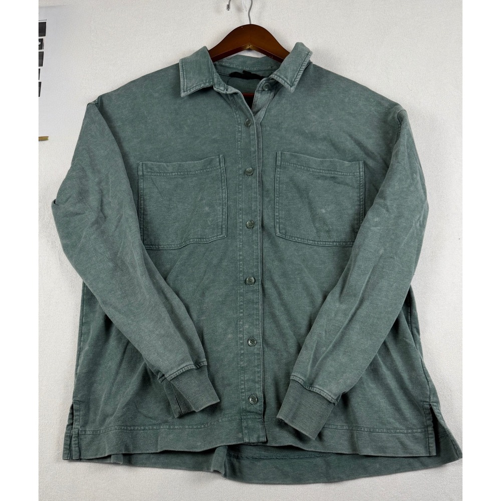Jane + Delancey Sage Green Mineral Wash Button Down Shacket Shirt Large